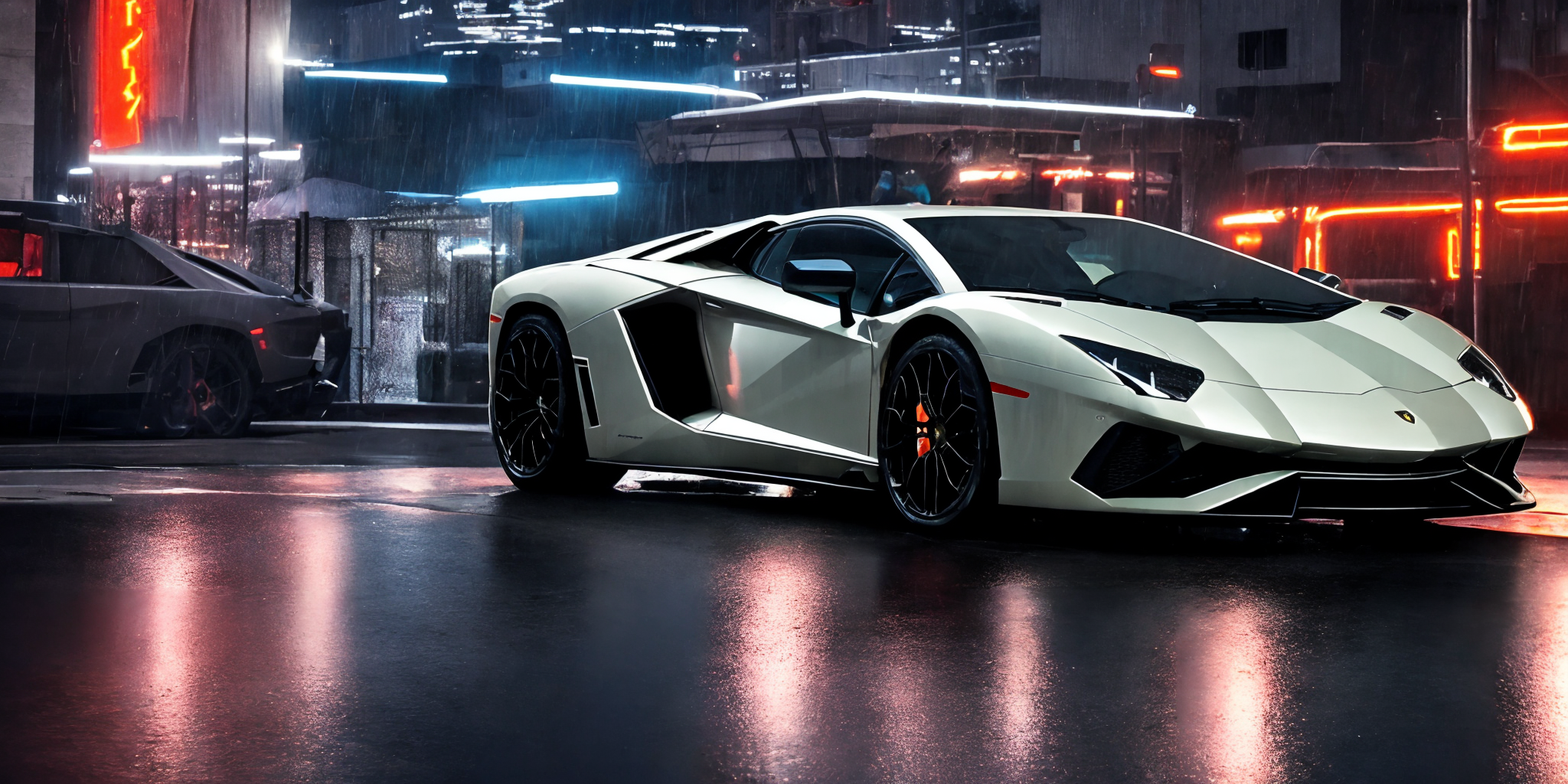 02032-3405079965-Lamborghini poison,masterpiece,Lamborghini car logos,masterpiece, highly detailed photorealistic 8k raw photo,Rainy night, night.png